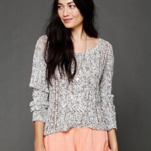 Free People Sweaters - Free People Sweater Fisherman Cable Knit Boho Linen Grey XS
